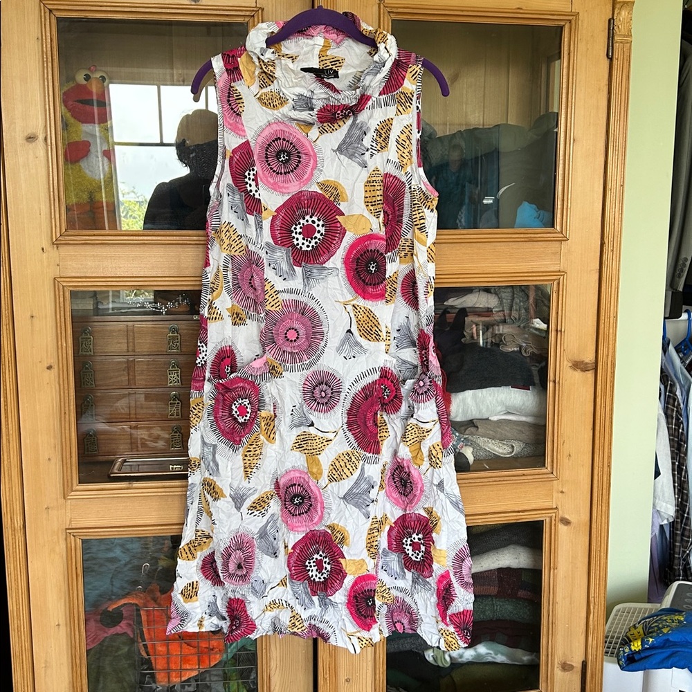 Floral Sleeveless Crinkle Dress with Pink/Yellow Accents, Liv by Habitat, Medium